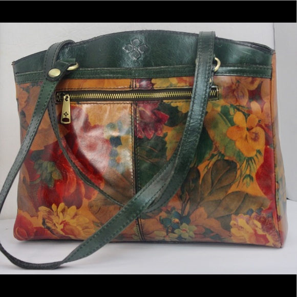 Patricia Nash poppy leather tote shoulder bag spring multi dark green - Picture 8 of 13